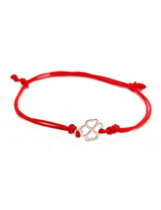 Bransoletka Koniczynka Na czerwonym Sznurku 925