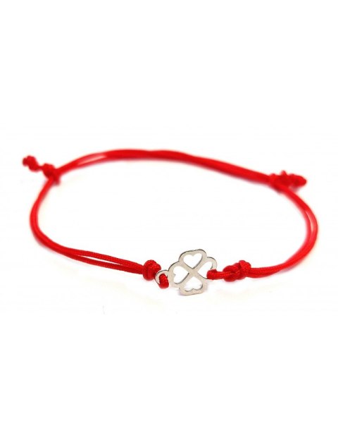 Bransoletka Koniczynka Na czerwonym Sznurku 925