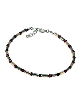 Bransoletka męska Hematyt srebrny i granat 925