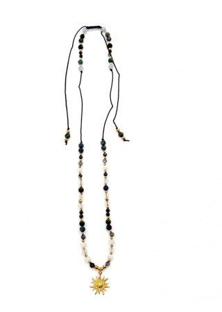 Naszyjnik na sznurku Akwamaryn 925