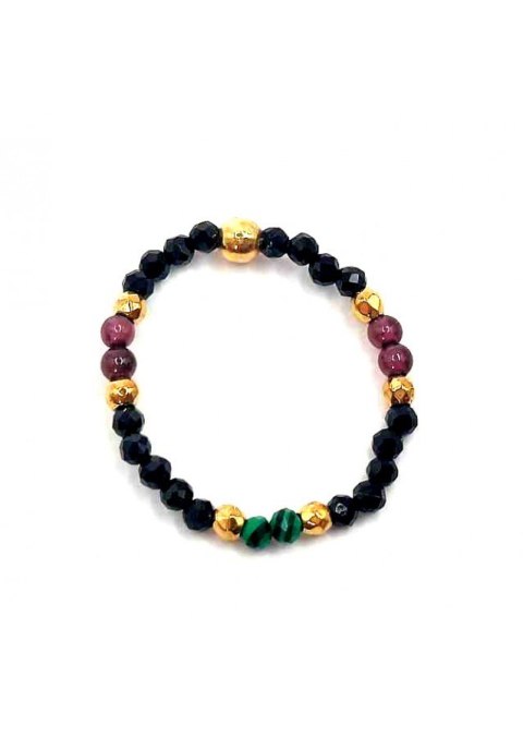 Pierścionek Granat Malachit 925