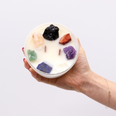 Duża Świeca z Kamieniami - Siedem Czakr