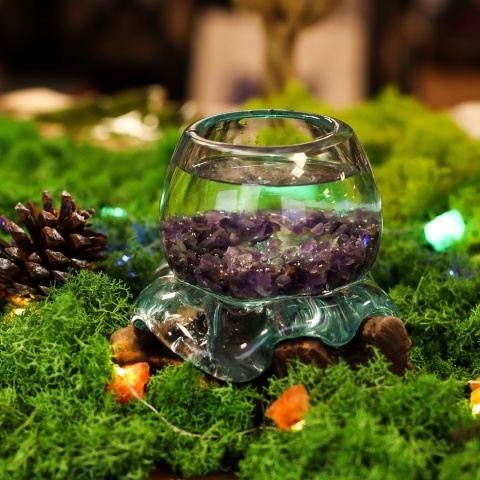 Mini Szklana Misa Złota Rybka Wtopiona w Drewno