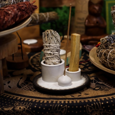 Podstawka na Palo Santo i Pęczek - Mandala - Biało-czarna