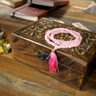 Buddyjski Różaniec - Kwarc Różowy