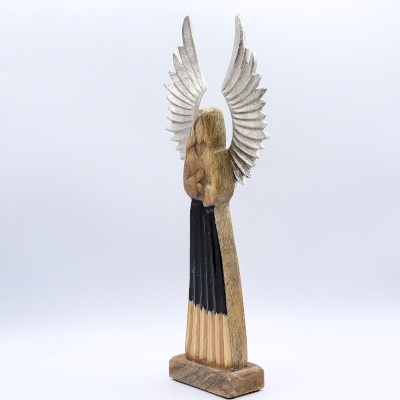 Duży Anioł Stróż z Drewna Mango z Metalowymi Skrzydłami - 40 cm