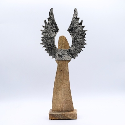 Duży Anioł Stróż z Drewna Mango z Metalowymi Skrzydłami - 40 cm