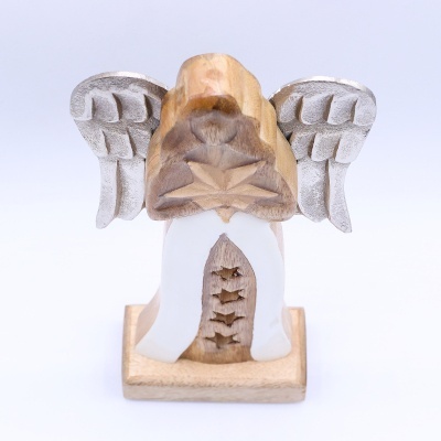 Duży Anioł z Gwiazdą z Drewna Mango z Metalowymi Skrzydłami- 30 cm