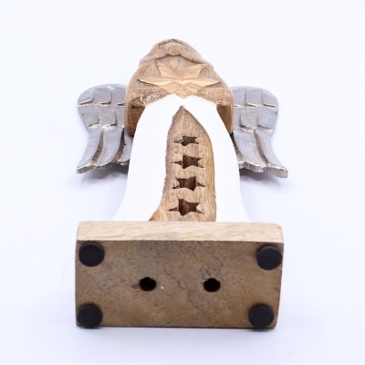 Duży Anioł z Gwiazdą z Drewna Mango z Metalowymi Skrzydłami- 30 cm