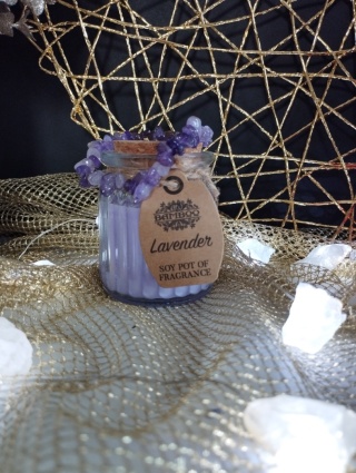 Zestaw upominkowy - świeczka sojowa lawendowa + bransoletka z ametystem